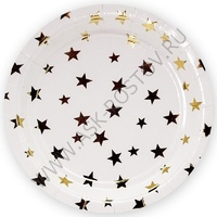 Тарелки Золотые звезды, Белый 18 см, 6 шт.
