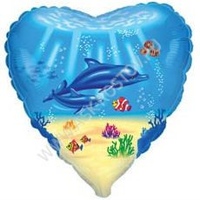 Шар (18''/46 см) Сердце, Дельфинья семья, Голубой