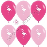 Шар (12''/30 см) Фламинго, Фуше/Розовый, пастель, 2 ст, 12 шт.