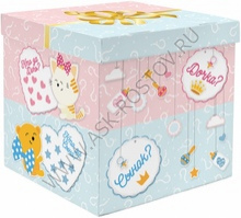 Коробка для шаров Гендер Пати, Голубой/Розовый, 60*60*60 см, 1 шт.