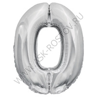 Шар (32''/81 см) Цифра, 0, Серебро, 1 шт. в уп.