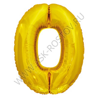 Шар (32''/81 см) Цифра, 0, Золото, 1 шт. в уп.