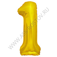 Шар (32''/81 см) Цифра, 1, Золото, 1 шт. в уп.